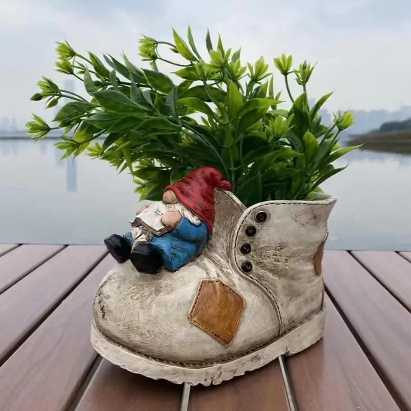 Cute Cowboy Boot Planter Cowboy Flower Succulents Plant Pot Gnomes Figurine Flower Container with Drainage Hole Vintage Boots