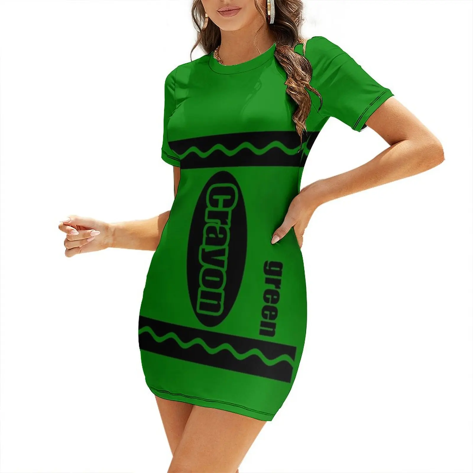 

Green Crayon Costume for Women Men Green Crayon Costume Short Sleeved Dress women clothes Dress