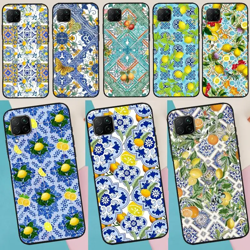 Mediterranean Lemon Case For Huawei P30 Pro P50 P40 P20 Lite Nova 9 5T Cover For Honor X8 X7 X9 50 Lite 70