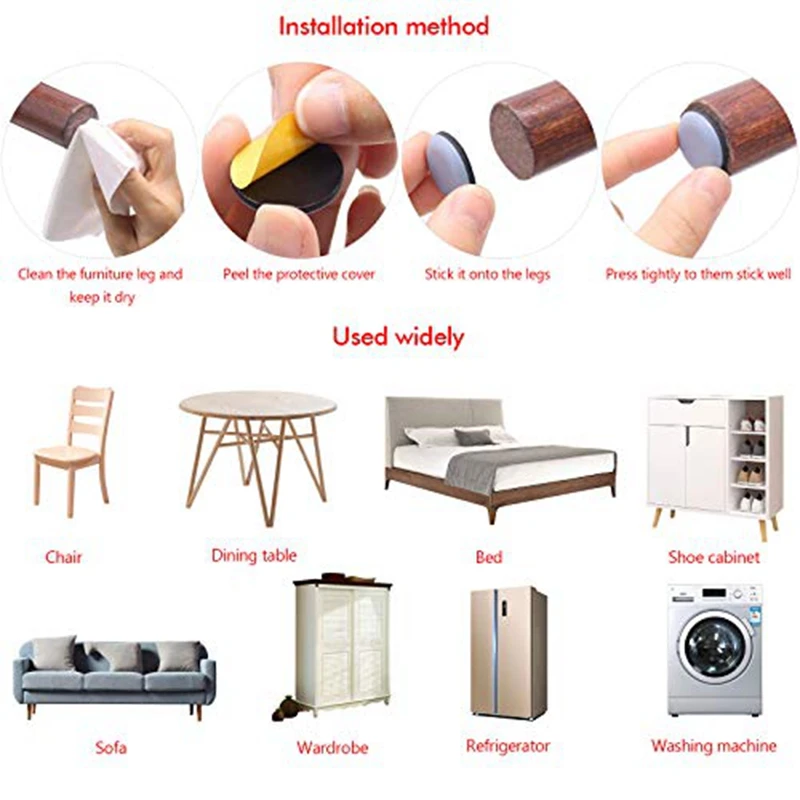 New-16 Pcs Furniture Glides PTFE Sliders Self-Adhesive Furniture Glides Set Round Square For Furniture Easy Movers