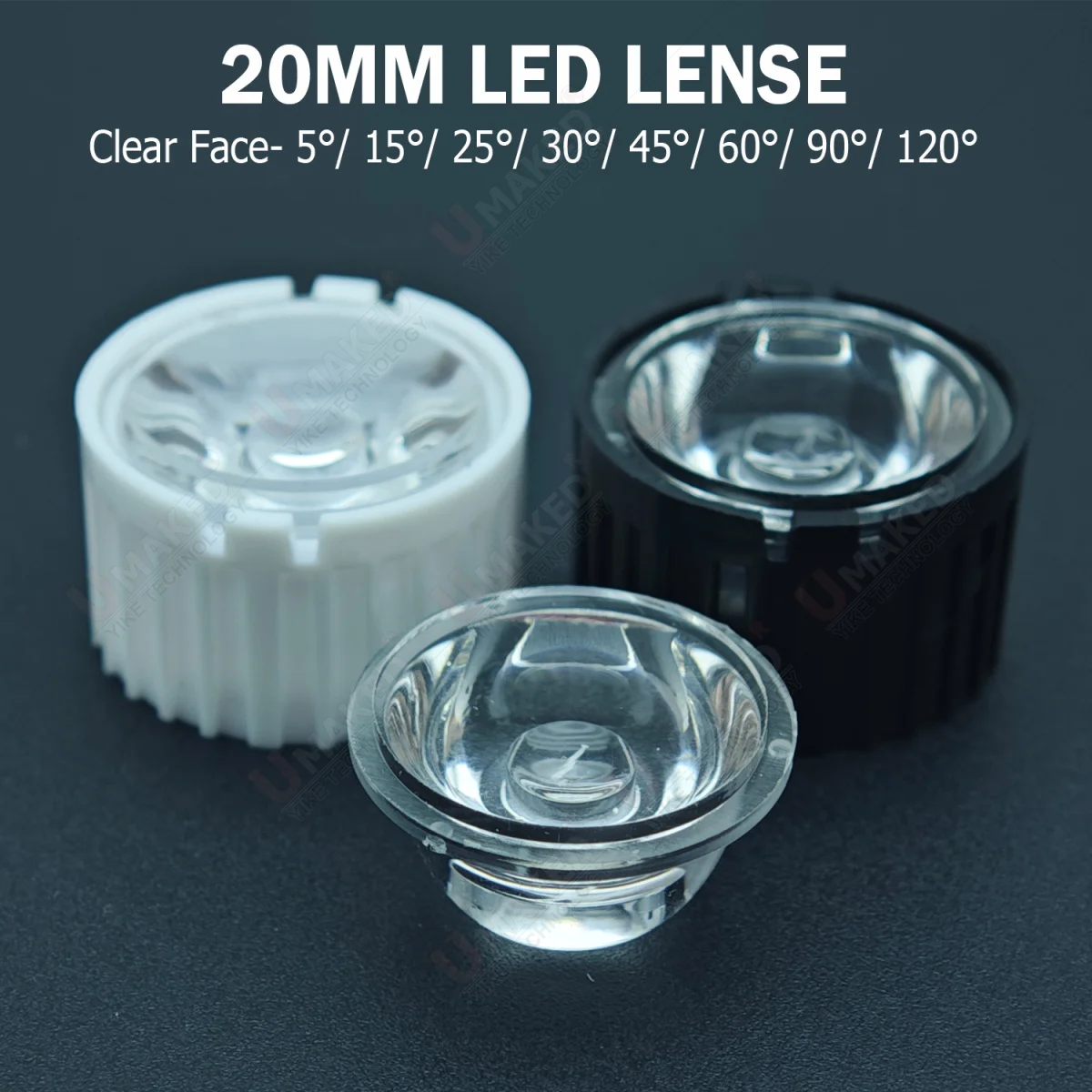 

30 шт. прозрачных светодиодных линз 20 мм с кронштейном-держателем, углы 8, 15, 30, 45, 60, 90, 120 градусов, для светодиодных ламп высокой мощности 1/3 Вт