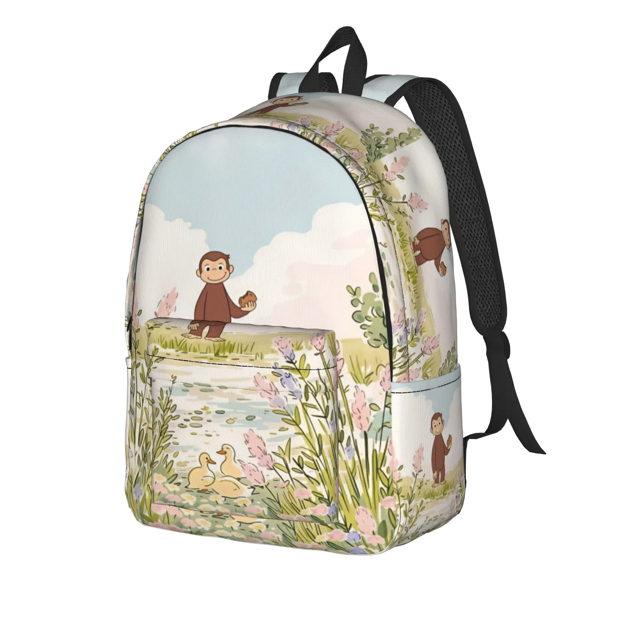 Curious George Monkey Backpack Girl  Pattern Backpacks Polyester Elegant School Bags College Custom Rucksack