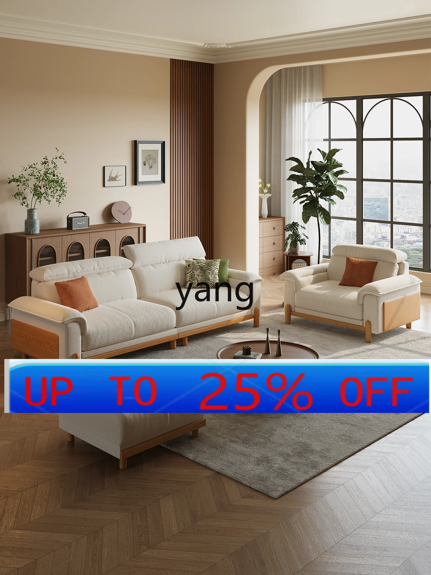 

LMM cream antique log fabric sofa living room cotton and linen sofa