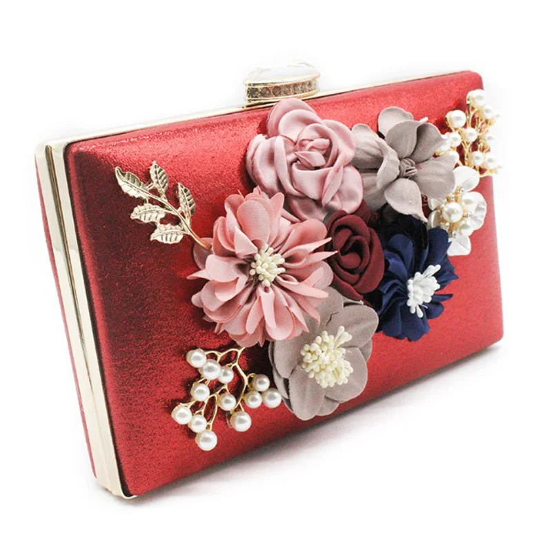Womens Clutch Evening Bags Floral Appliques PU Leather Designer Bags Luxury Handbags Elegant Dress Women for Wedding Party