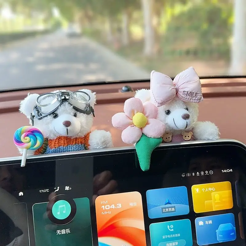 

Car Ornaments Creative Cute Cartoon Bear Screen Center Console Decoration Interior Accessories Supplies for Women