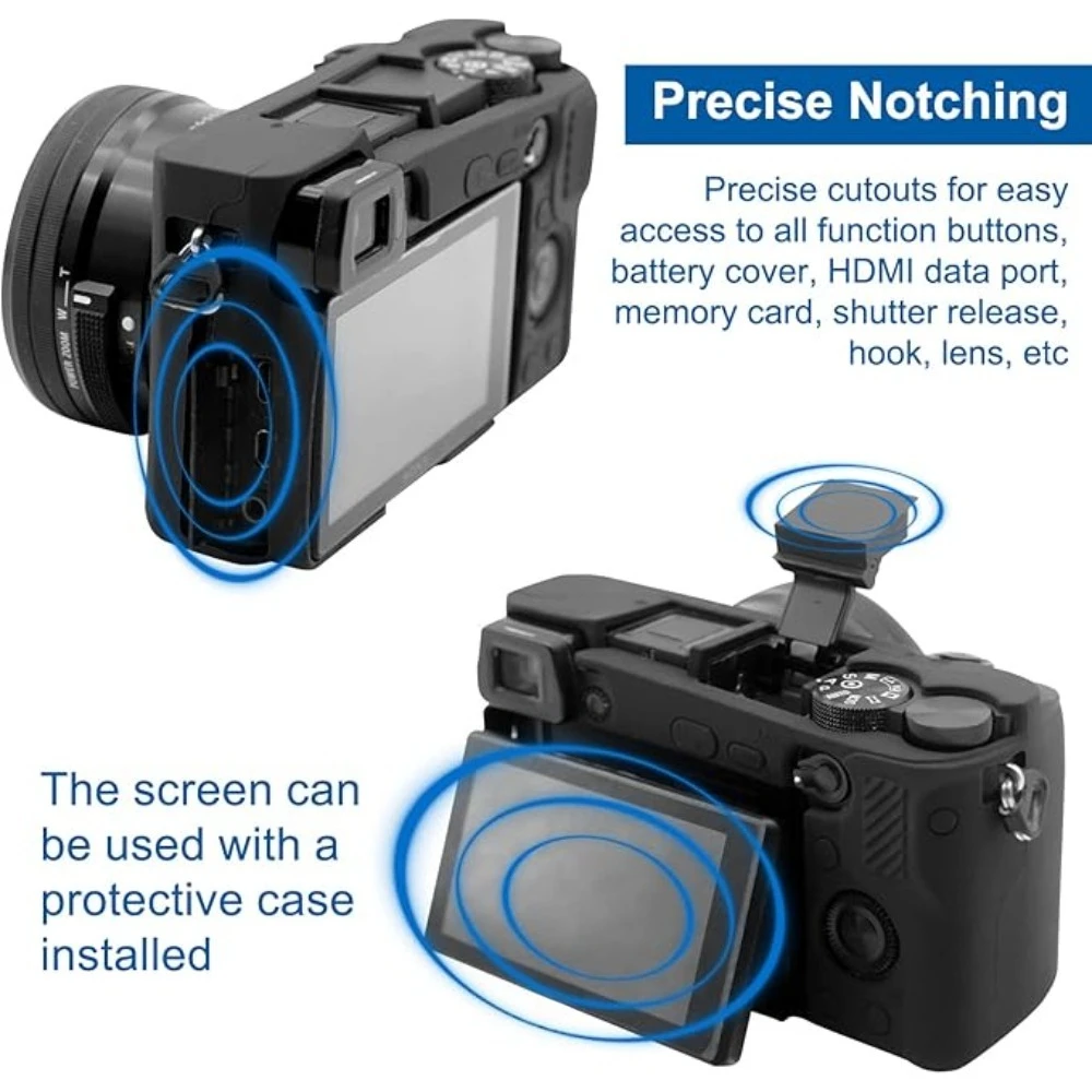 

For Sony a6300 ILCE-6300 ILCE-6400 a6400 a6100 Silicone Soft Shell Case Soft Armor Camera Bag Case, + free tempered film