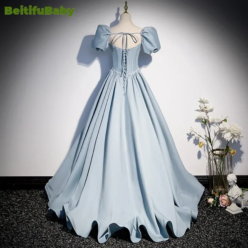 BeitifuBaby Palace Style Women's Evening Dresses Light Luxury Satin Lace-up Slimming Banquet Ball Gown Skirt Prom Dress Vestidos