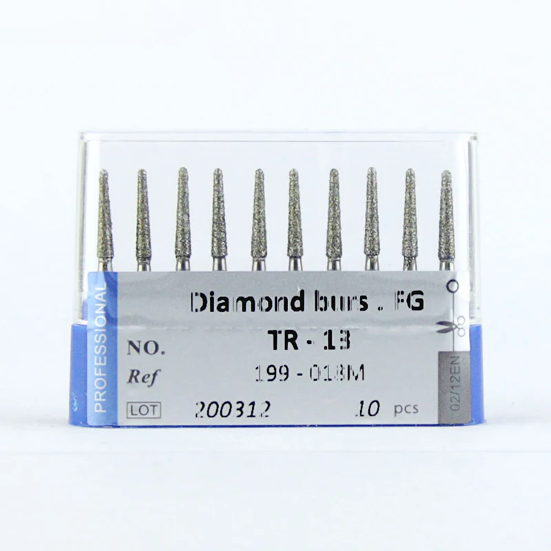 10pcs/Lot Dental Drill Round End Cone TR-13 Diamond Burs 199-018M Dental Supplies for Dentists Blue Rings Grinding Materials