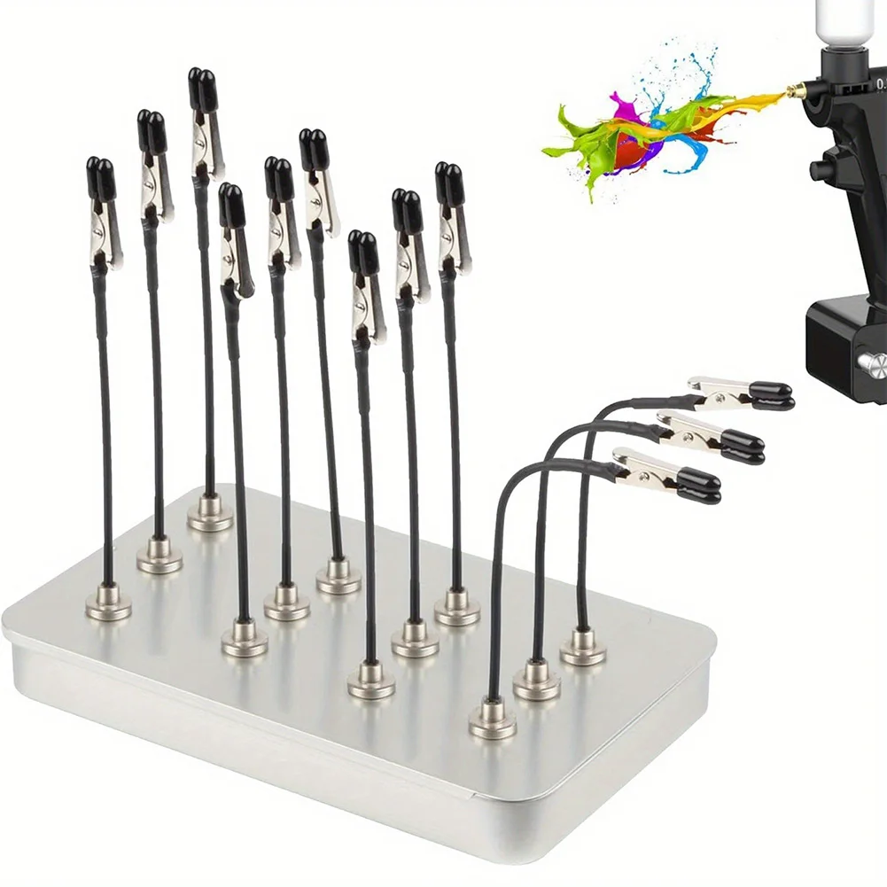 Model Painting Stand Base Holder with 12PCS Alligator Clip Sticks Magnetic Bendable for Airbrush Spray Hobby DIY Model Crafting