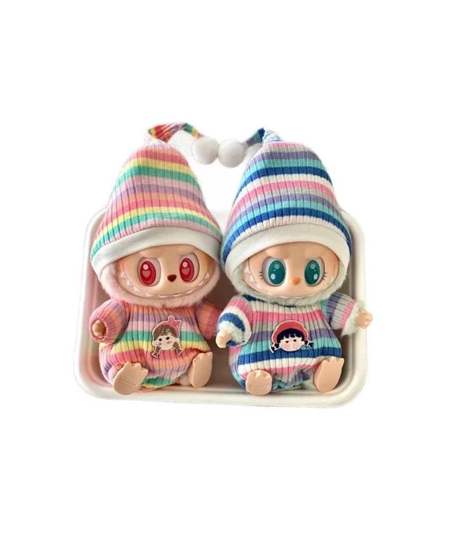 

17 см одежда для кукол Labubu, мини-плюшевая кукла, одежда для монстров, аксессуары, зимний комбинезон, красочная ночная рубашка