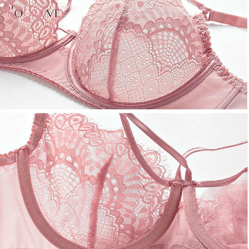 Logirlve Brassiere Transparent Ultrathin Bra Panties Set Push up Embroidery Underwear Set Plus Size Bras Women Lace Lingerie