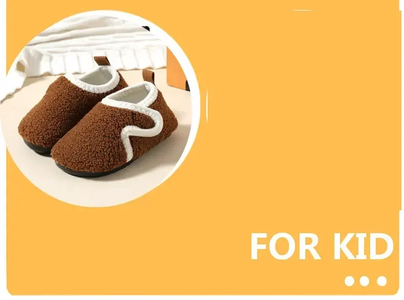 Kinder-Baumwollpantoffeln Einfarbige Warme Winter-Hausschuhe für Jungen und Mädchen Plüsch-Bodenschuhe Indoor Weiche Sohle Rutschfeste Baumwollschuhe – Detail 5