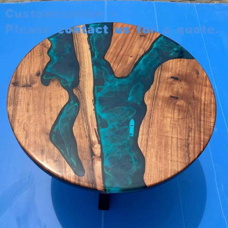 

custom.Custom Modern Handcrafted Round Tea Table in River Epoxy Resin