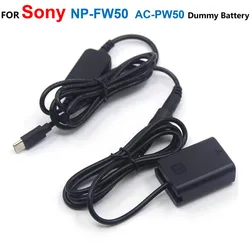 NP-FW50 AC-PW20 Dummy Battery+USB C Power Bank Cable Adapter For Sony ZV-E10 A7M2 A7II A7S2 A7R A7RII A6000 A6300 A6400 A6500