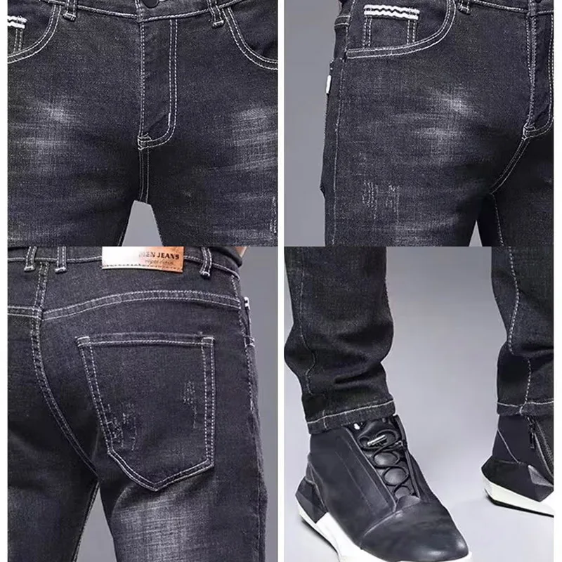 High Quality Brand Men\'s Fashion Narrow Leg Casual Jeans Basic Vintage Skinny Pants New Straight Leg Outside Denim Trousers Male