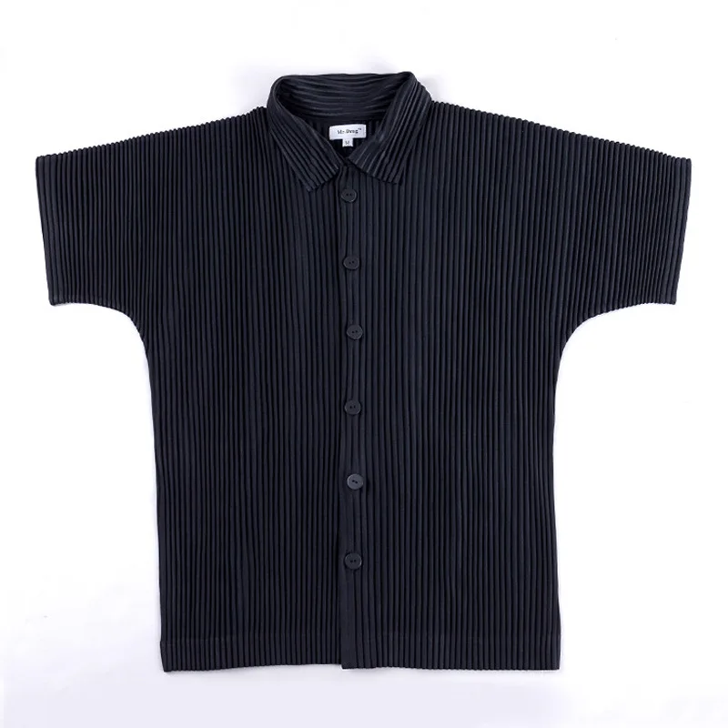 Miyake Pleated Casual Suit Jacket Korean Version Loose 2022 Summer Short Sleeve Shirt Button Top Men