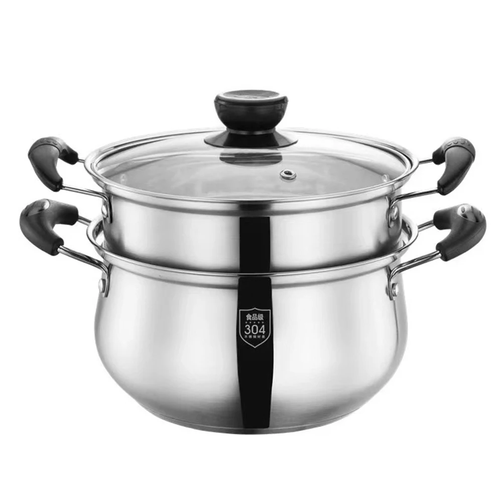 

1 Set Stainless Steel Steamer Saucepot Soup Cooking Double Handle Heat Resistant Kitchen Tool For Hot Pot Noodles Soup Kitchen