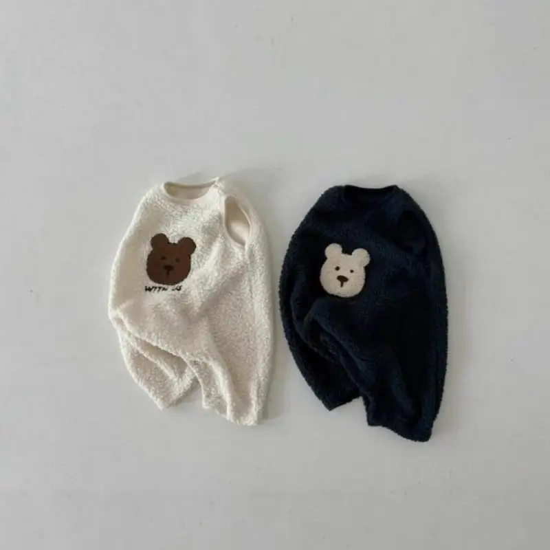 

2025 Winter New Baby Sleeveless Warm Romper Plus Velvet Thick Girls Cute Cartoon Bear Jumpsuit Toddler Overalls Infant Clothes