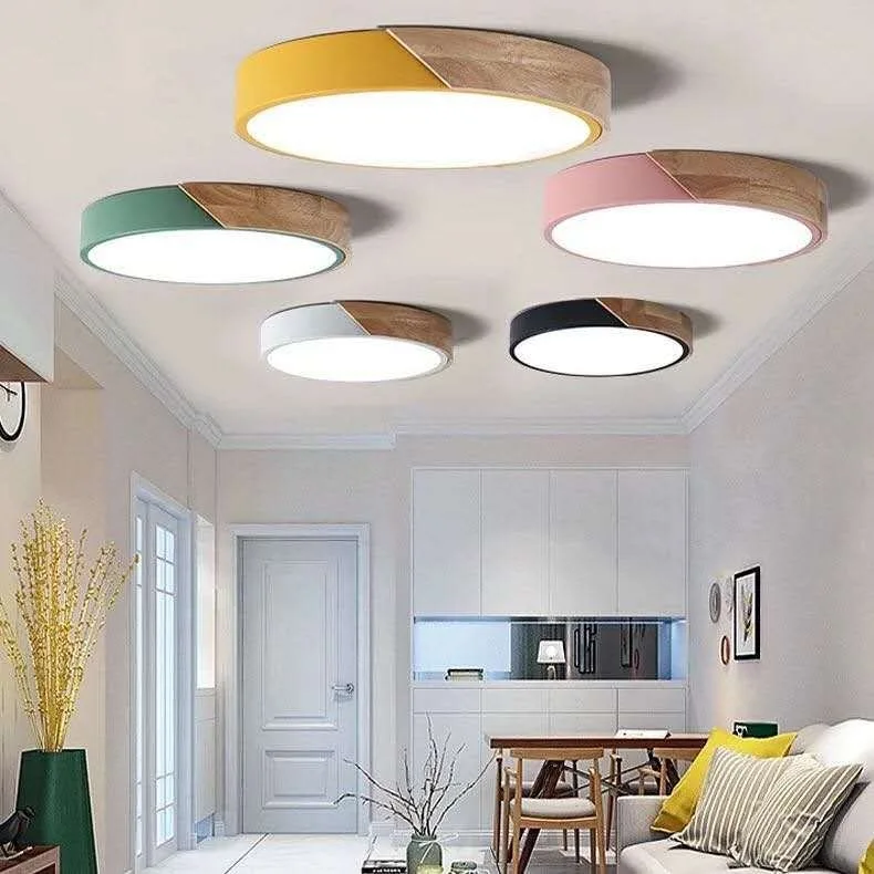 

Nordic Colorful Wood LED Ceiling Lights Modern Living Room Bedroom Ceiling Lamps Round Plafond Lamp Home Decor Luminaria