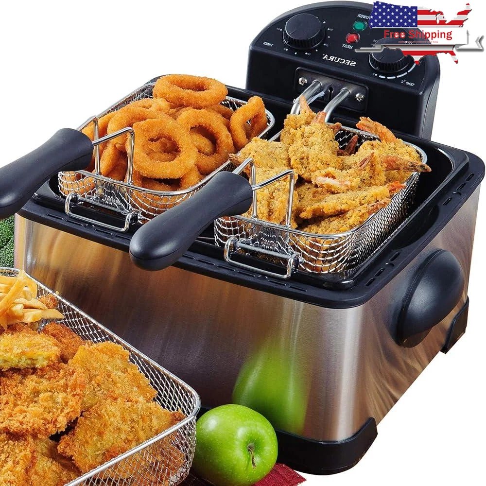 

1700W Electric Deep Fryer Stainless Steel 3 Baskets Timer Odor Filter Removable Oil Tank Chicken Fish Donuts Fries
