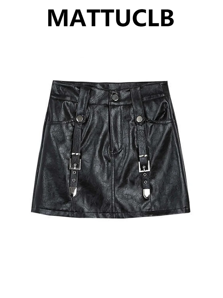 Women 2000s A-line Mini Skirt Pu Faux Leather Skirts Kpop Party Abi Y2k High Street American Retro Korean Kpop Gyaru E-girl New