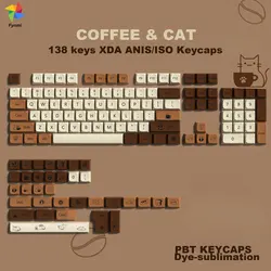 XDA ISO ANSI 138 keys Coffee and Cat PBT Dye Sublimation Keycaps for 61/68/71/75/87/98/104/108 Keys Mechanical Keyboard