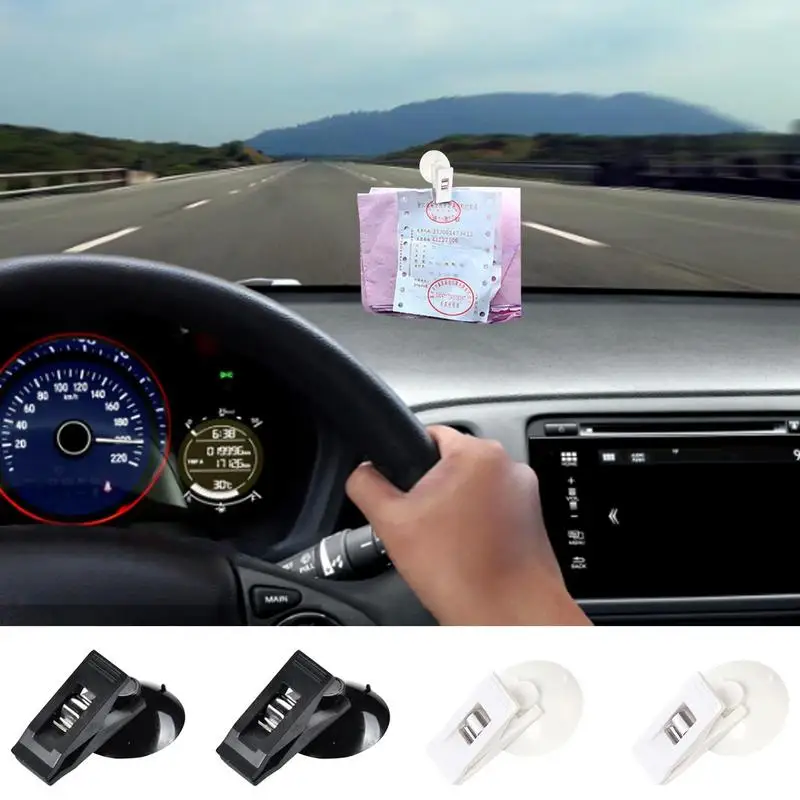 2pcs Portable Suction CapClip Car Window Mount Suction Clip Plastic Sucker Removable Holder for Sunshade Curtain Towel Ticket