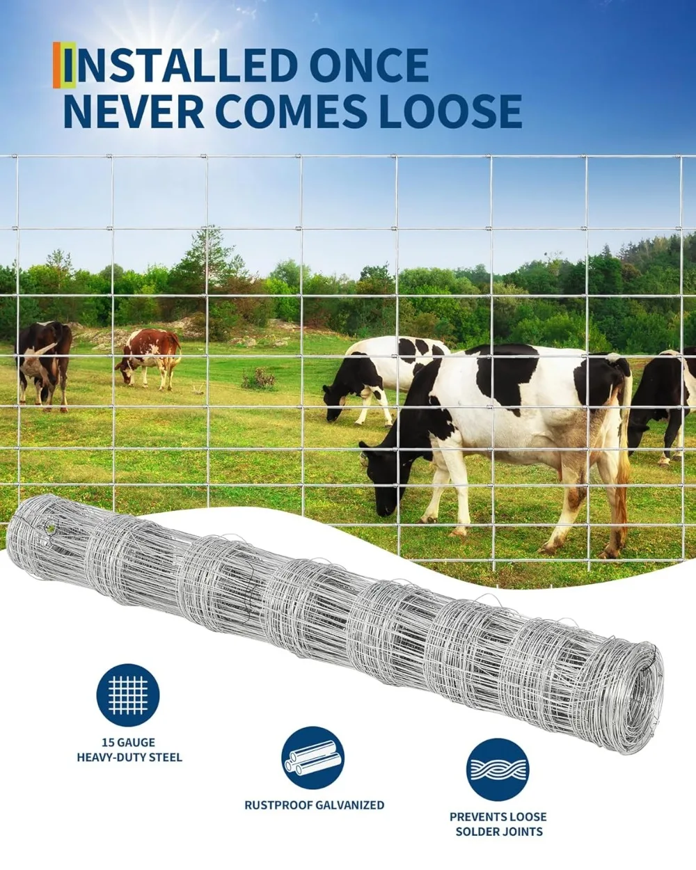 

5ft x 328ft Galvanized Wire Fence for Livestock, Heavy Duty Chain Link Farm Fencing