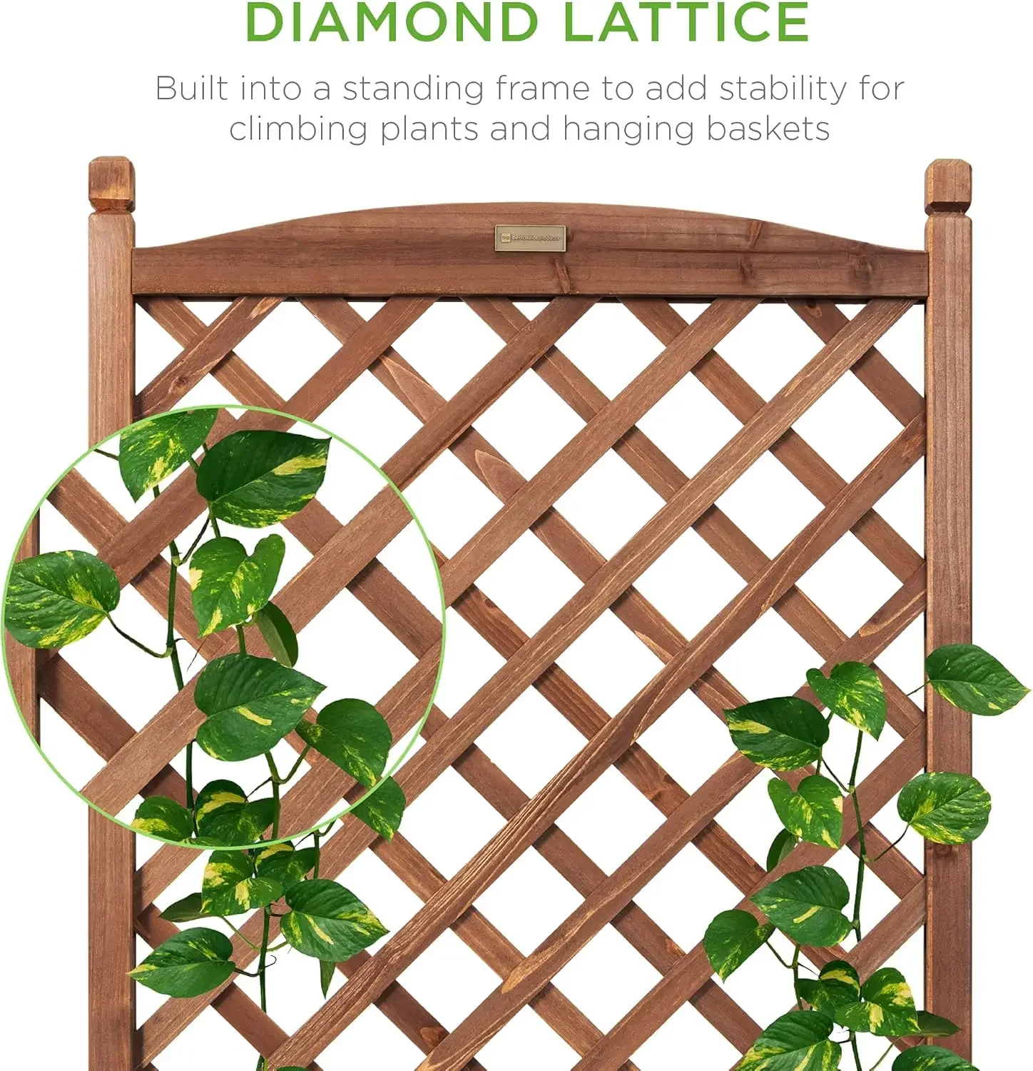 Set of 2 48in Wood Planter Box & Diamond Lattice Trellis,Mobile Outdoor Raised Garden Bed for Climbing Plants ,Walnut