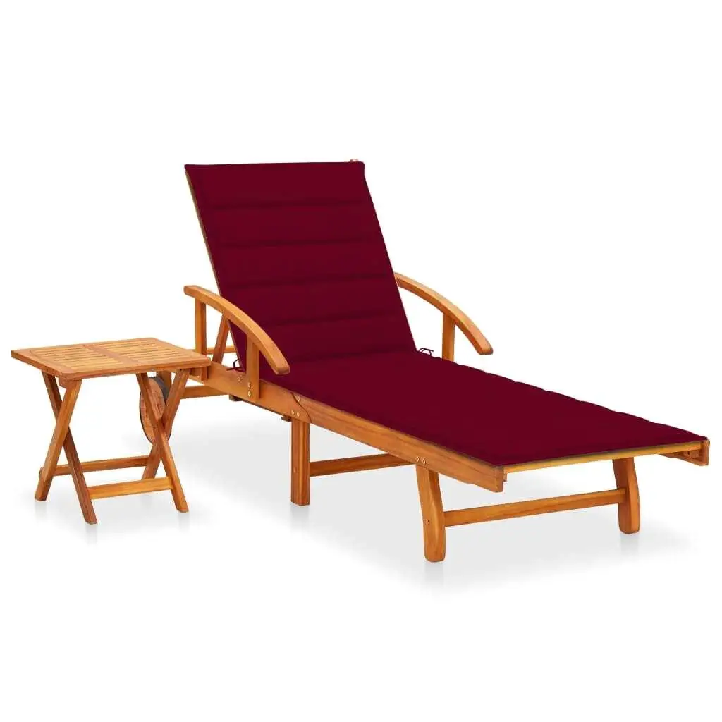 Acacia Wood Patio Sun Lounger Set with Cushion & Side Table – Outdoor Relaxation Furniture