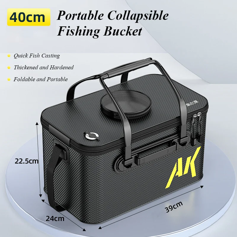 Foldable Fishing Bucket Large Capacity Portable Thickened EVA Live Bait Bucket with Aeration Hole Oxygen Pump Outdoor Camping