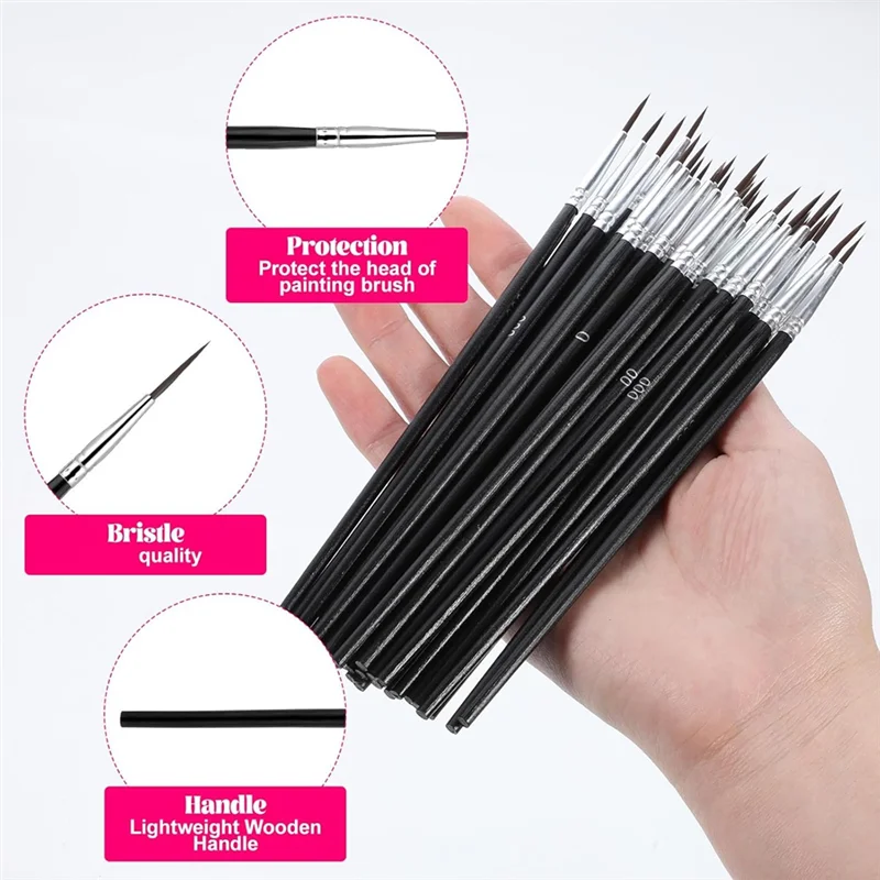 

AT82-30Pcs Detail Brushes, Fine Tip Paint By Number Brushes, 3 Sizes 0 00 00, Model Crafts Painting