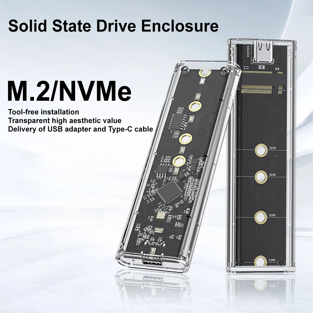 

Корпус жесткого диска M.2 NVMe SSD, прозрачный корпус без инструментов, с проводкой типа C на USB и адаптерами, для SSD-накопителей 2230/2242/2260/2280