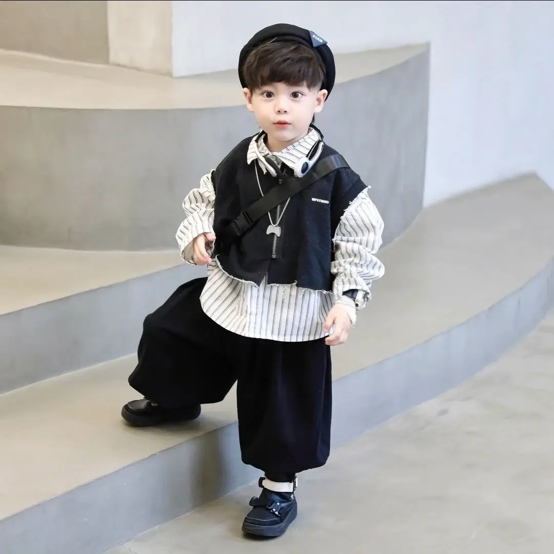 

3 PCS set Spring Autumn Boy Clothing set Casual vest+ top+ Pant Kid Children baby toddler boy korea Style Hip hop clothes 3-10