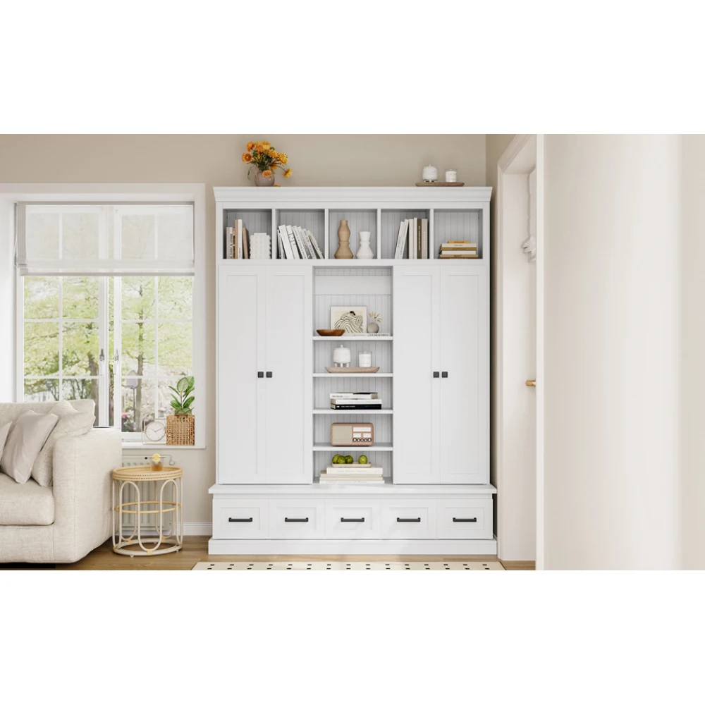 U-Can 78.7''H Hall Tree with Bench and 5 Storage Cubbies Modern Entryway Storage Organizer Cabinet with 4 Doors 5 Drawers