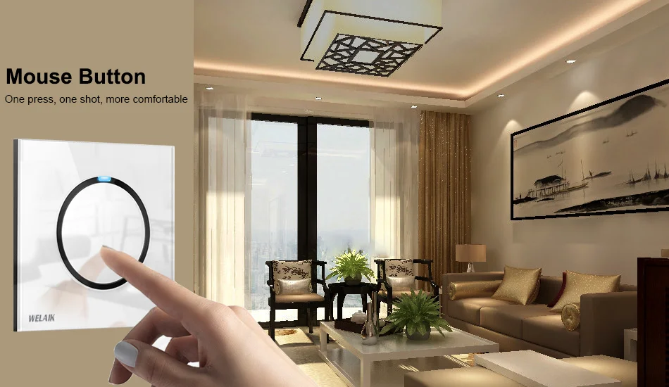 WELAIK UK standard-Crystal Glass-Panel  Push-Button-Switch  Wall-Light Switch AC 110-250V 1Gang-2Way B1712W