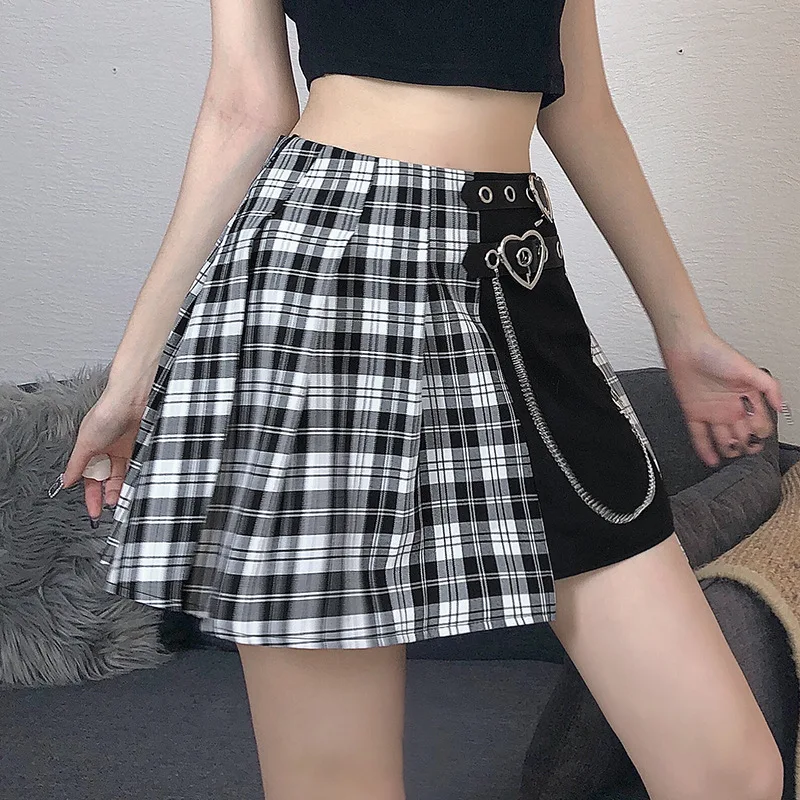 Skirt Punk Gothic Plaid Women's A-line Mini High Waist Plaid Chic Costume Rock Chain Street Fashion Girl Skirt Y2K Spring Summer