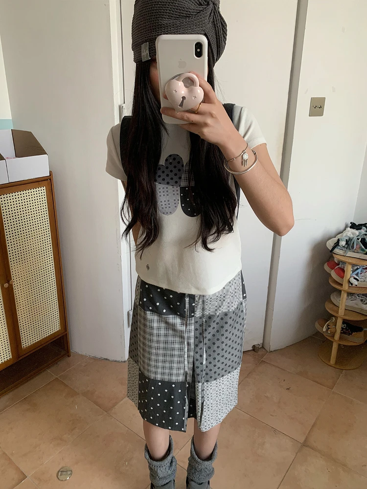 

Sweet Sle Sakura Patterned ort Sve T-irt Slim Fit oulder Length Elastic Print Top for Young Women Summer Wear