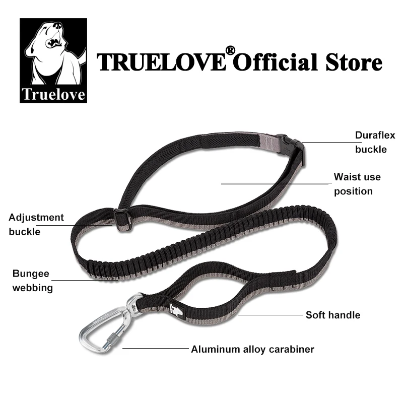 Truelove Dog Running Bungee Leash Hand-held Waistworn Adjustable Nylon Elastic Retractable Dog Leads for Running Jogging Walking