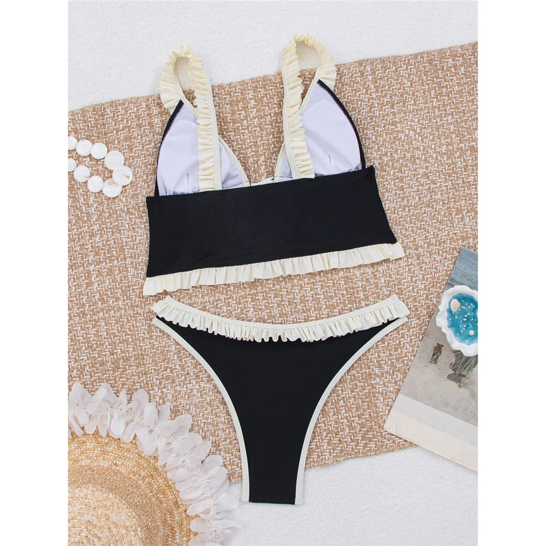 2026 Splicing V-Ausschnitt Tankini Rüschen-Bikini Damen-Badeanzug Zweiteiliger Bikini-Set Badebekleidung Badeanzug V8144 – Detail 8