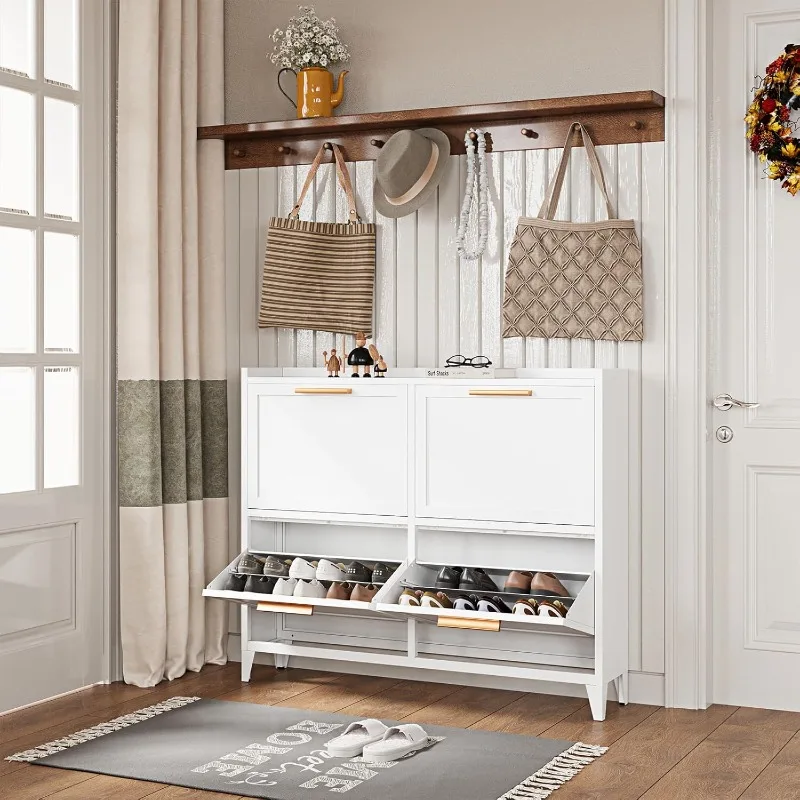 

Shoe Cabinet with 4 Flip Drawers,Freestanding Shoe Cabinet Organizer,Shoes Storage Cabinet with Adjustable Shelf and Meta
