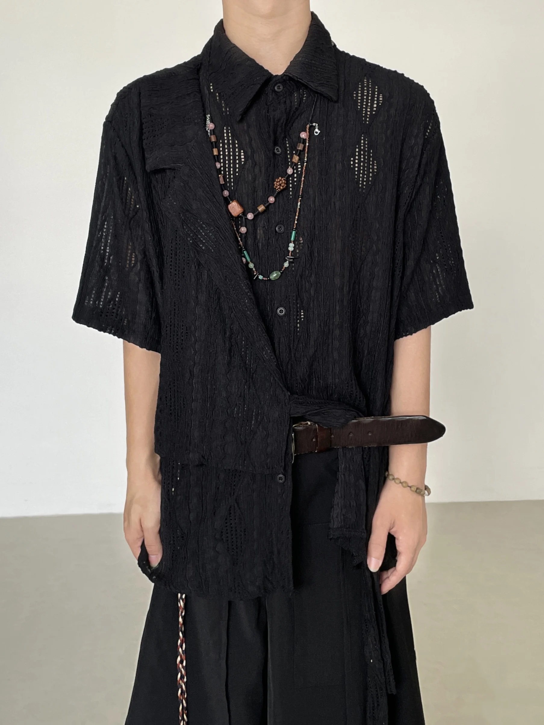 

BKYC Retro Floral Embroidery Splice Short Sleeve Loose Shirt Unisex Summer New Chinese Style High End Feeling Youth Fashion
