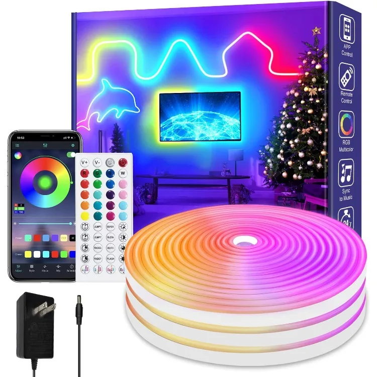 

50Ft Led neon Rope Lights Music Sync IP65 Waterproof Flexible Led Rope Lights 40Key Remote/APP Control,Outdoor RGB Neon