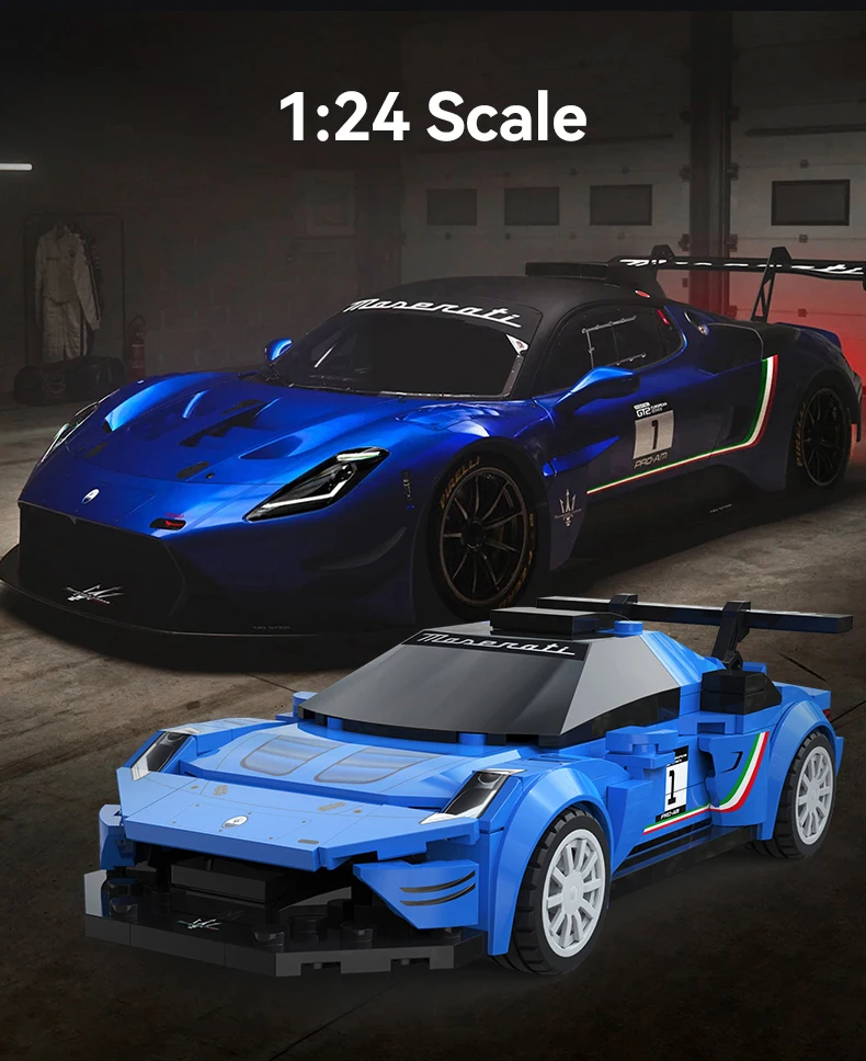 CaDA 1:24 MOC مازيراتي GT2 سيارة سباق رقم 24 سيارة رياضية اللبنات 2024 Fanatec GT2 مدينة سيارة الطوب اللعب هدايا العيد