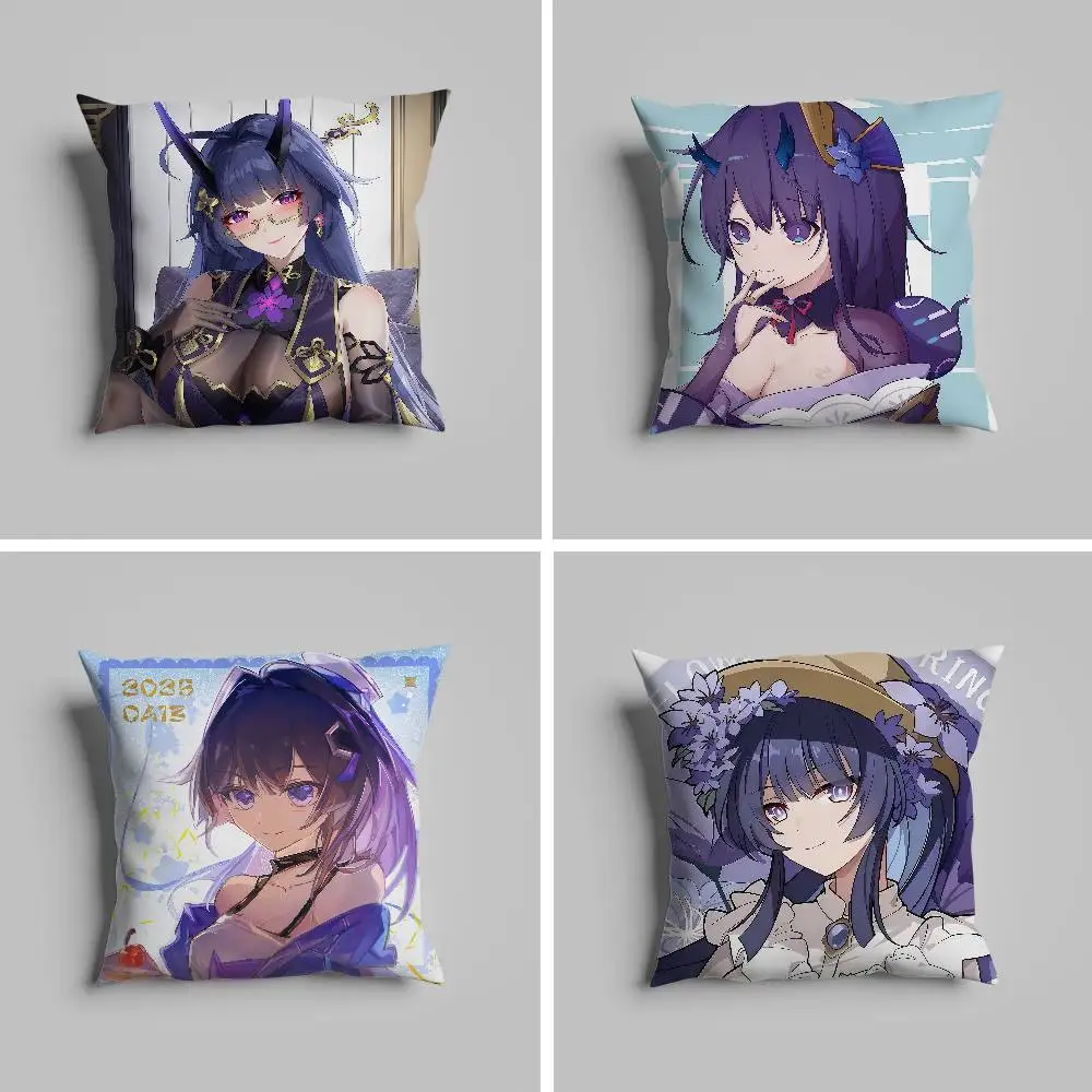 

Raiden Mei Honkai Impact Pillow Case Pillowcase For Car Pillows 60x60 Cushions Luxury Double Sided Cover Home And Decoration So