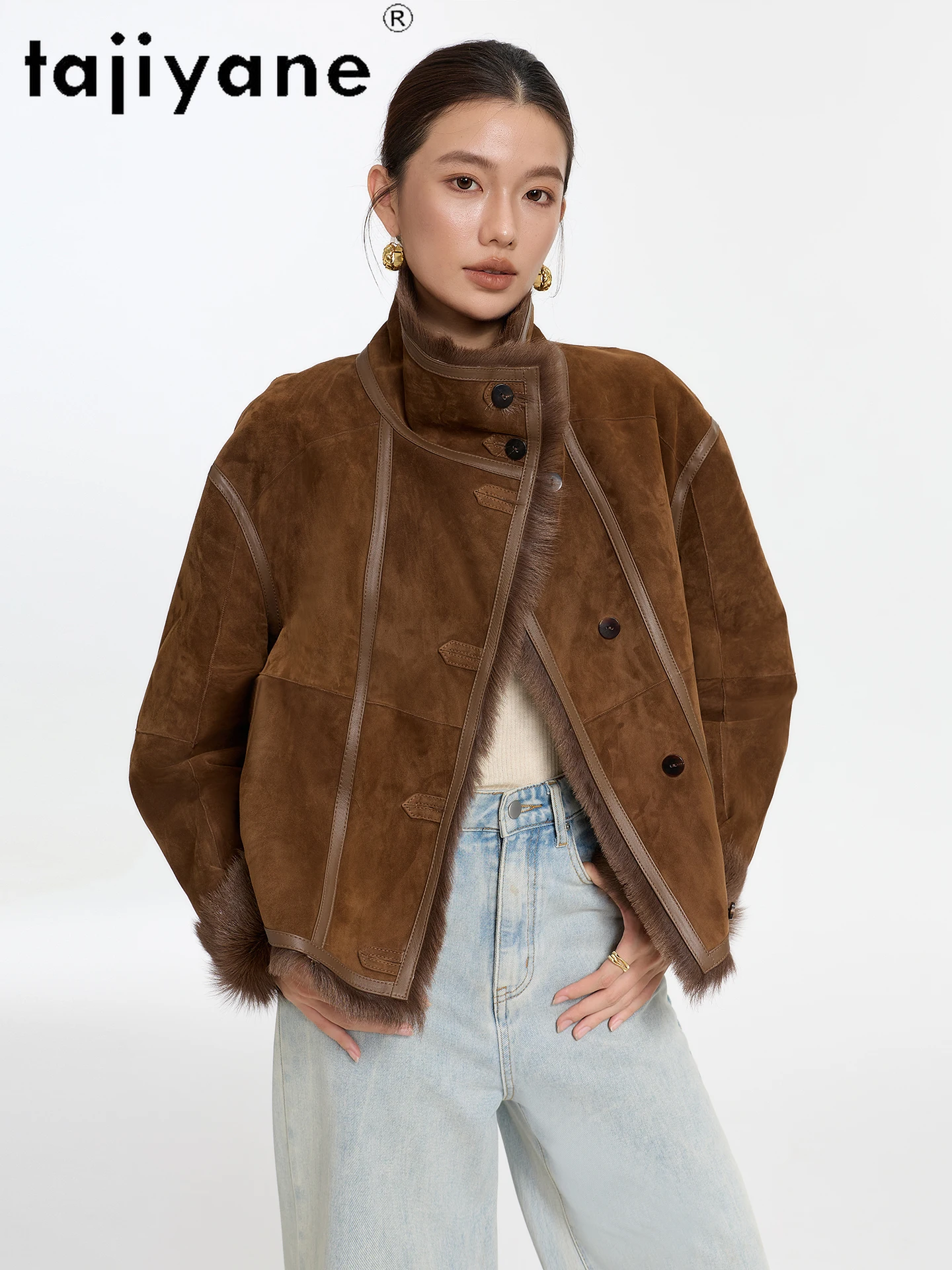 เสื้อโค้ทขนแกะแท้จากทัสคานี แบรนด์ TAJIYANE พร้อมขนแกะติดตัว เสื้อโค้ทขนสัตว์แท้สุดชิค เสื้อคลุมคุณภาพพรีเมียม เสื้อผ้าฤดูหนาวปี 2025 สำหรับผู้หญิง