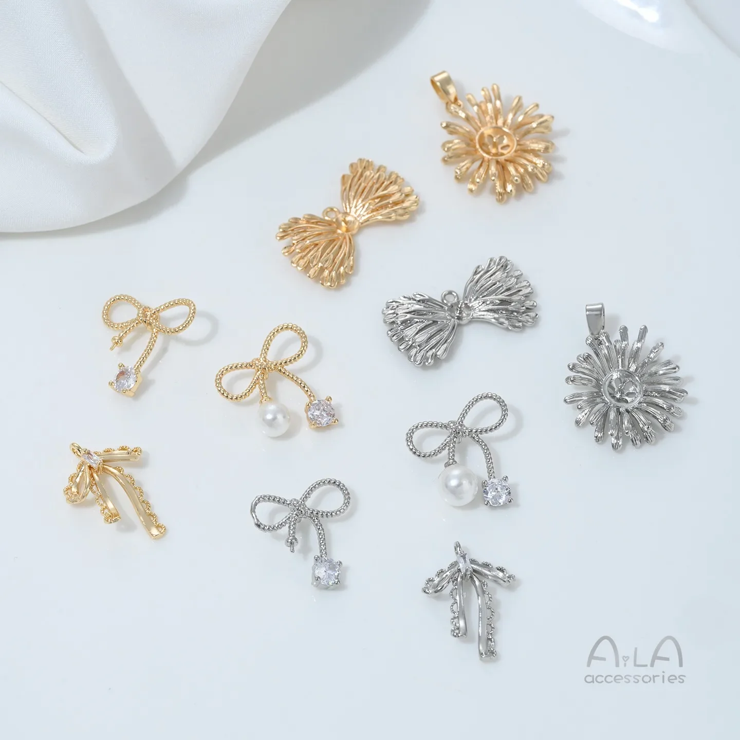 

G914 Hand-made Diy Pearl Pendant Accessory with Color Retention, 14K Gold Lace Winding and Zirconium Bow