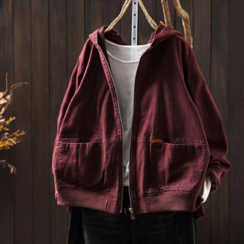 

Women Casual Hooded Coats New Arrival 2025 Autumn Simple Style Solid Color Loose Female Long Sleeve Basics Jackets T751