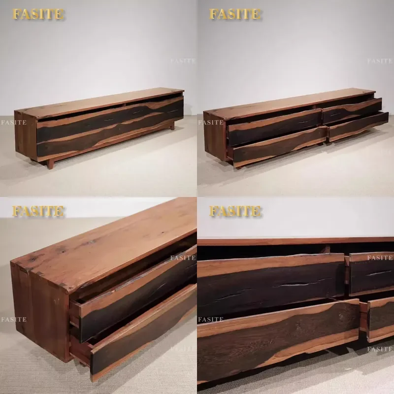 For TV Cabinet Wooden Pull Out Side Table Original Wabi Sabi Design Living Room Storage Furniture Minimalist Home Decor