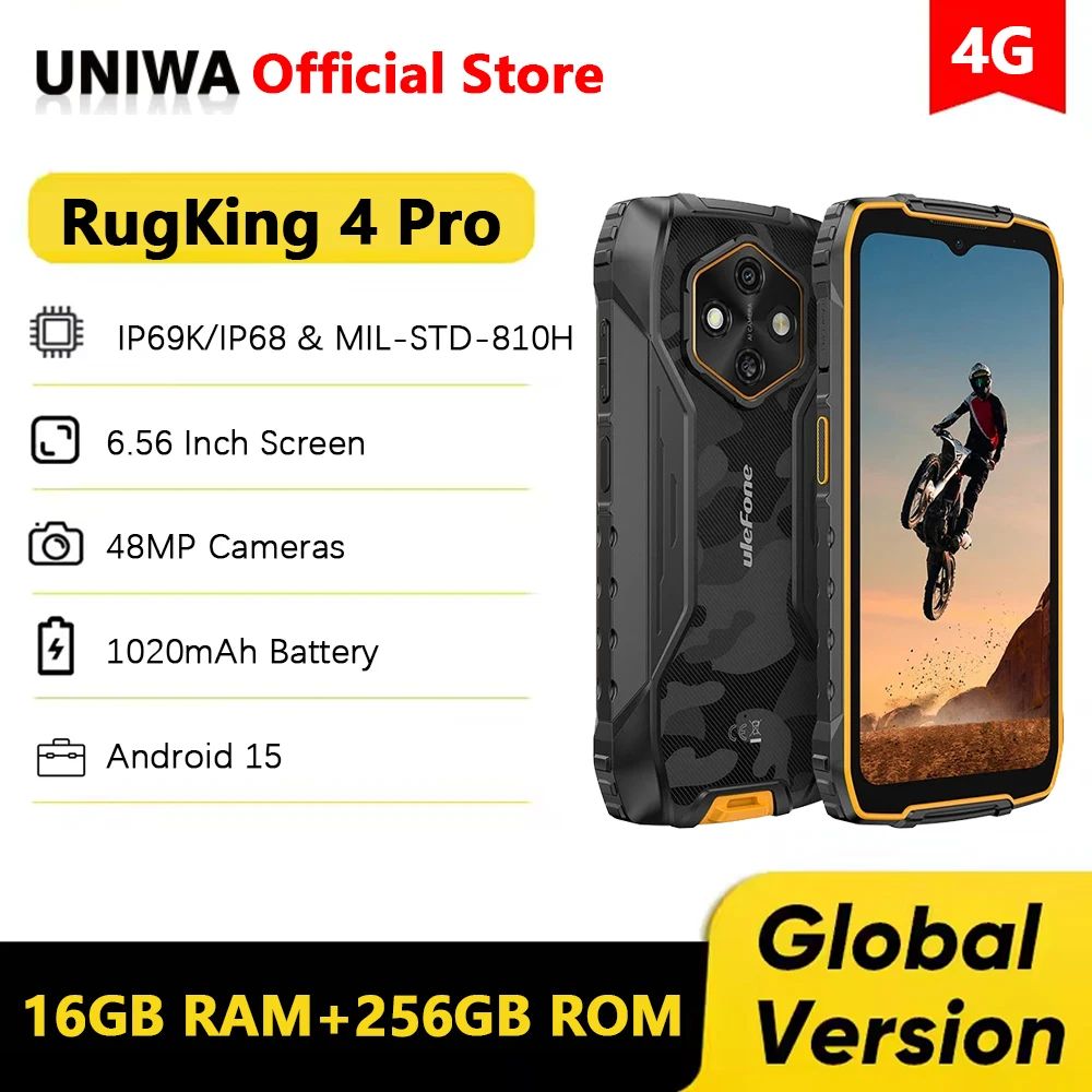 Ulefone RugKing 4 Pro AI Rugged Smartphone Android 15 5.45 InchUp to 16GB+256GB Mobile Phone 10200mAh NFC 4G Cellphone Global